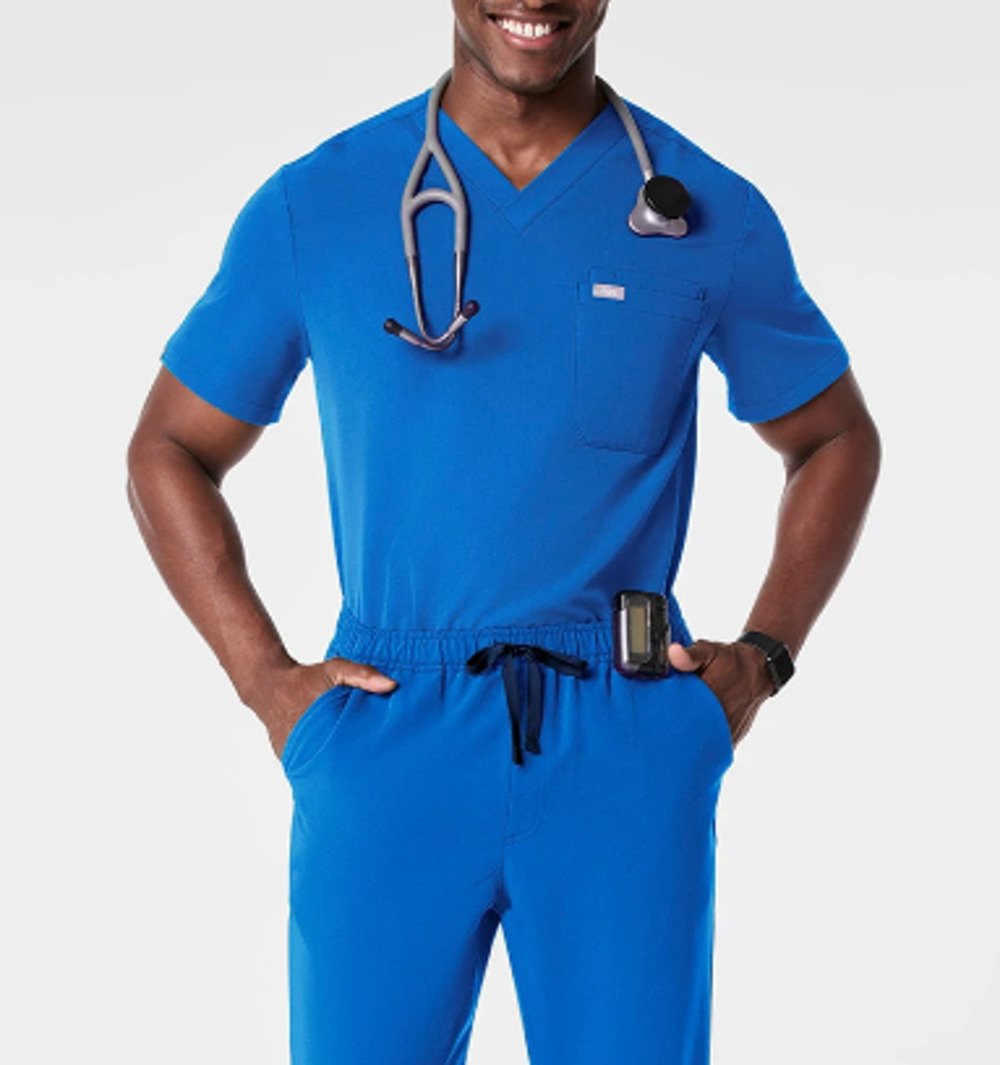 NWT FIGS Men's Leon Three-Pocket Scrub Top Graphite Royal Blue Size Small